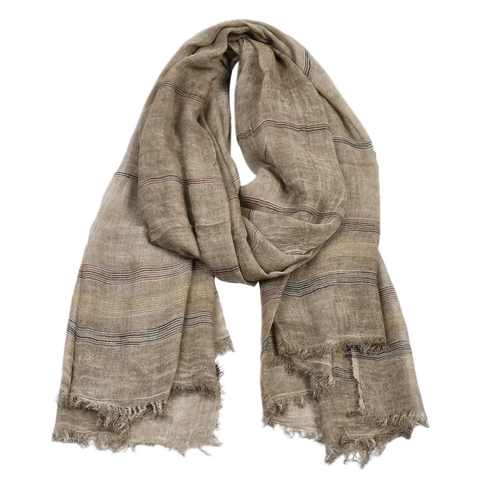 Bufanda de invierno europea y americana para hombre, bufandas de algodón y lino teñidas con hilo a rayas, Mantón largo con borlas, accesorios para hombre