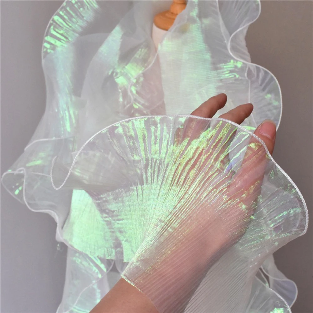 1 Thước Nàng Tiên Cá Xếp Ly Ren Hoa Magic Laser Màu Gradient Cho Đám Cưới Sóng Sọc Trang Trí Vải Rộng 15CM