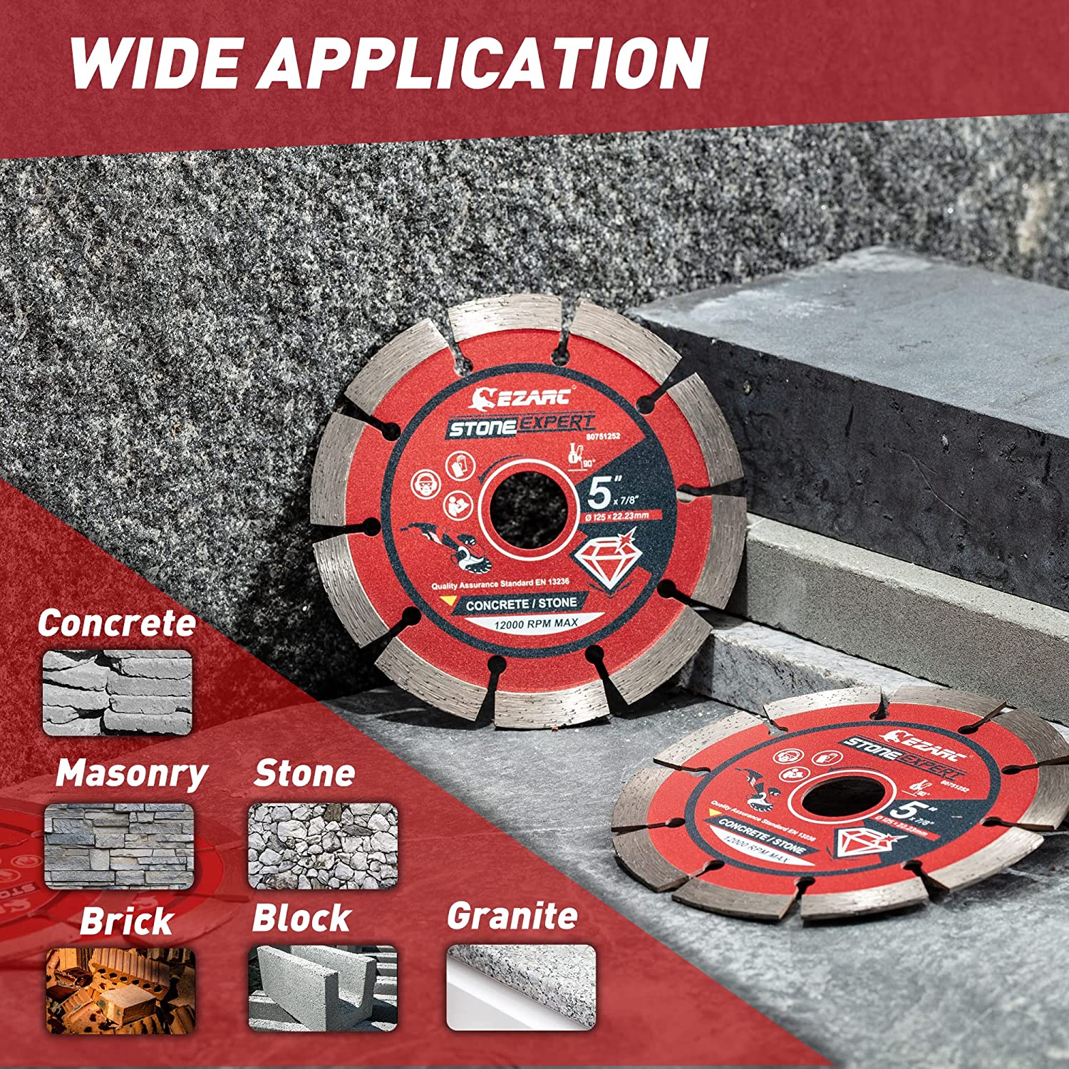 EZARC 5'' & 4.5'' 2pcs Diamond Blade Segmented Diamond Saw Blades for Angle Grinder Stone Blade Cutting Concrete Srick Block