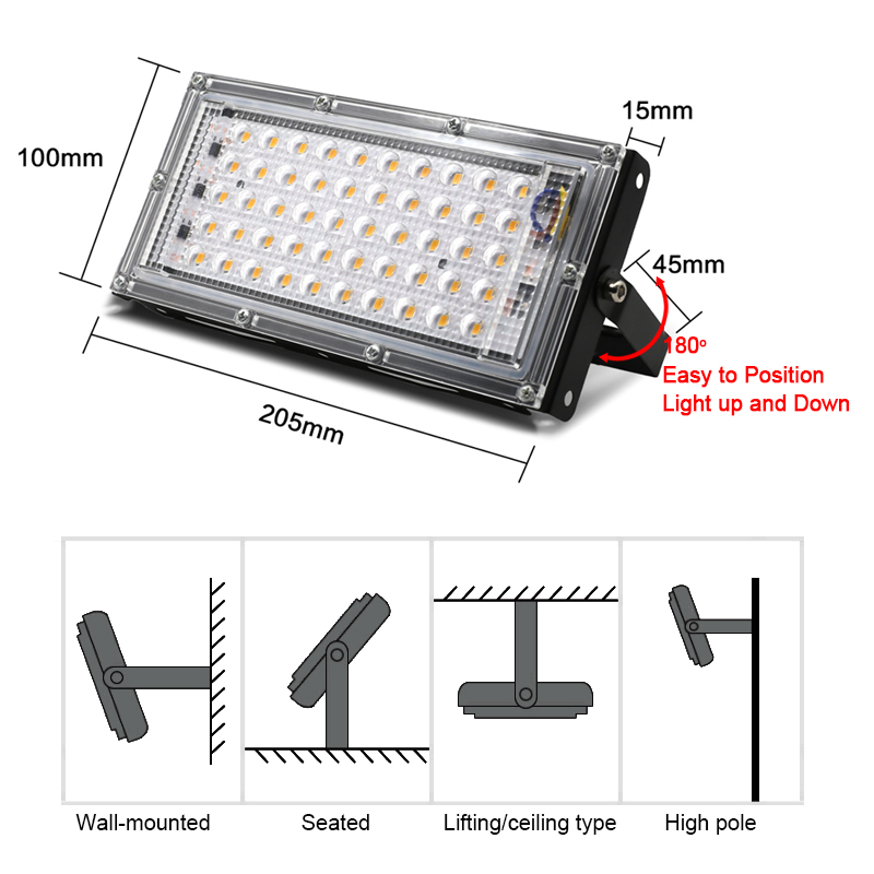 50 วัตต์ LED เติบโตไฟเต็มสเปกตรัม AC 220 โวลต์พืช Floodlight เรือนกระจกพืชไฮโดรโพนิพืชสปอตไล LED โคมไฟเจริญเติบโตของพืช