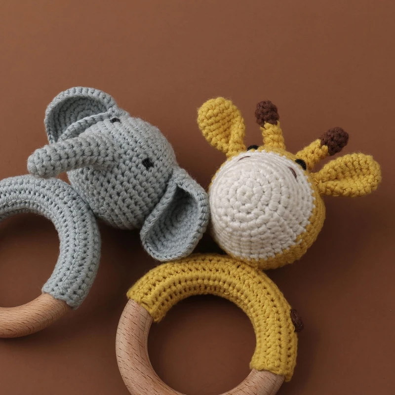 1Pc Baby Teether ปลอดภัยไม้ของเล่นมือถือ Pram Crib แหวนถัก DIY กวางยีราฟ Rattle จุกนมหลอกเด็กผลิตภัณฑ์