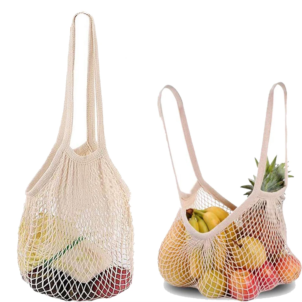 Bolsas de compras de malla con correa, bolso de mano de gran capacidad, organizador de algodón, bolsillo, pícnic al aire libre, viajes, senderismo