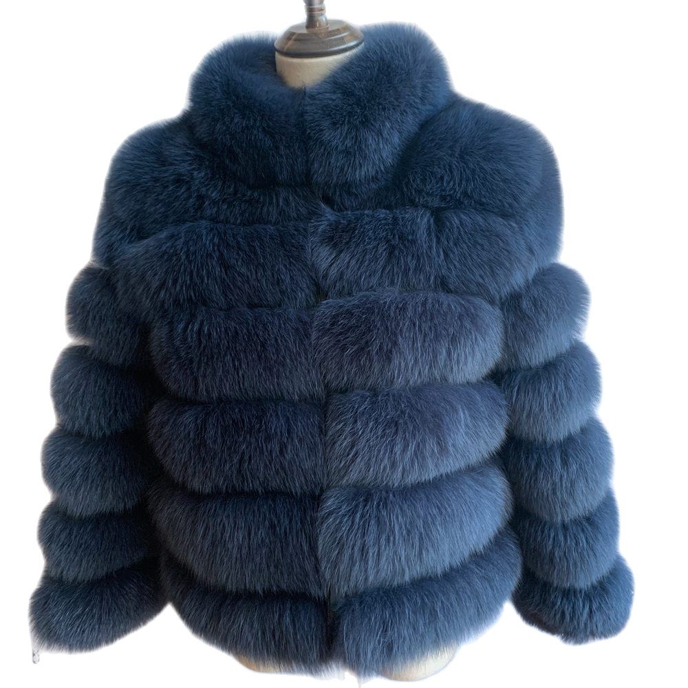 Jaqueta de pele raposa real para mulheres, jaqueta de seda luxuosa com gola, gola na moda, estilo pele natural, nova, inverno, 2023