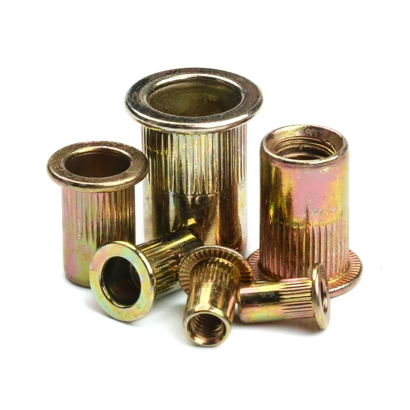 Cabeça chata Rivet Nuts Set, Inserir Cap, Zincado, Aço carbono, Rosqueado Rivet Nut Tool, M3 M4 M5 M6 M8 M10