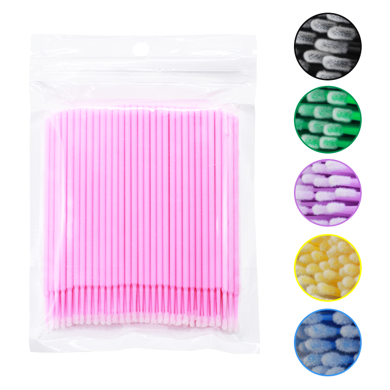Cotonetes de algodão coloridos descartáveis, Escovas de cílios, Cotonete de limpeza, Extensão Ferramenta Cosmética, Make up Stick, 100pcs por conjunto