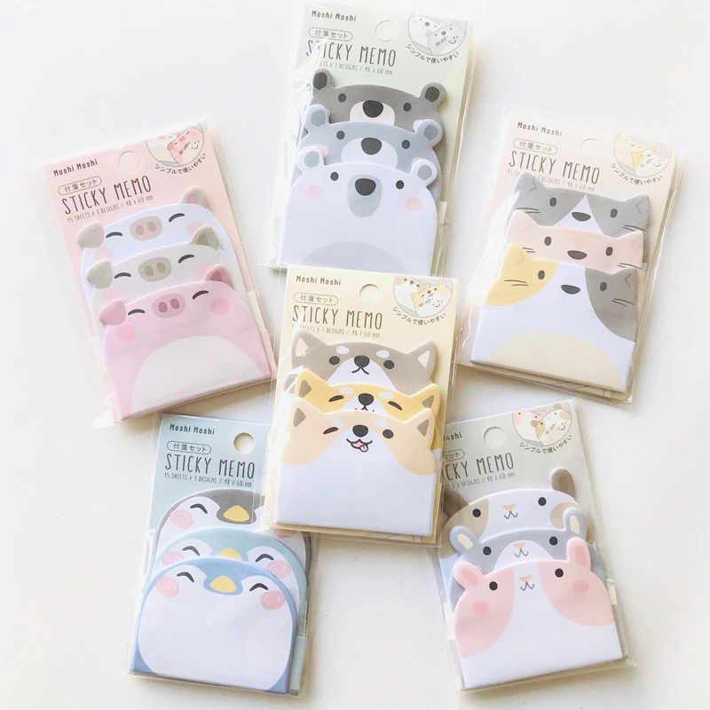 45 แผ่น/แพ็คการ์ตูน Sticky Notes Kawaii เพนกวินหมูหมีแมว Memo Pads สติกเกอร์ของขวัญนักเรียนเครื่องเขียนอุปกรณ์สํานักงานโรงเรียน