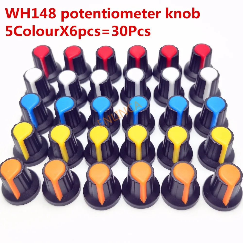 30 Cái 5 Màu WH148 Chiết Áp Núm Nắp (Lõi Đồng) 15X17mm 6Mm Trục Lỗ AG2 Vàng Cam Xanh Dương Trắng Đỏ 5 Màu * 6 = 30 Chiếc