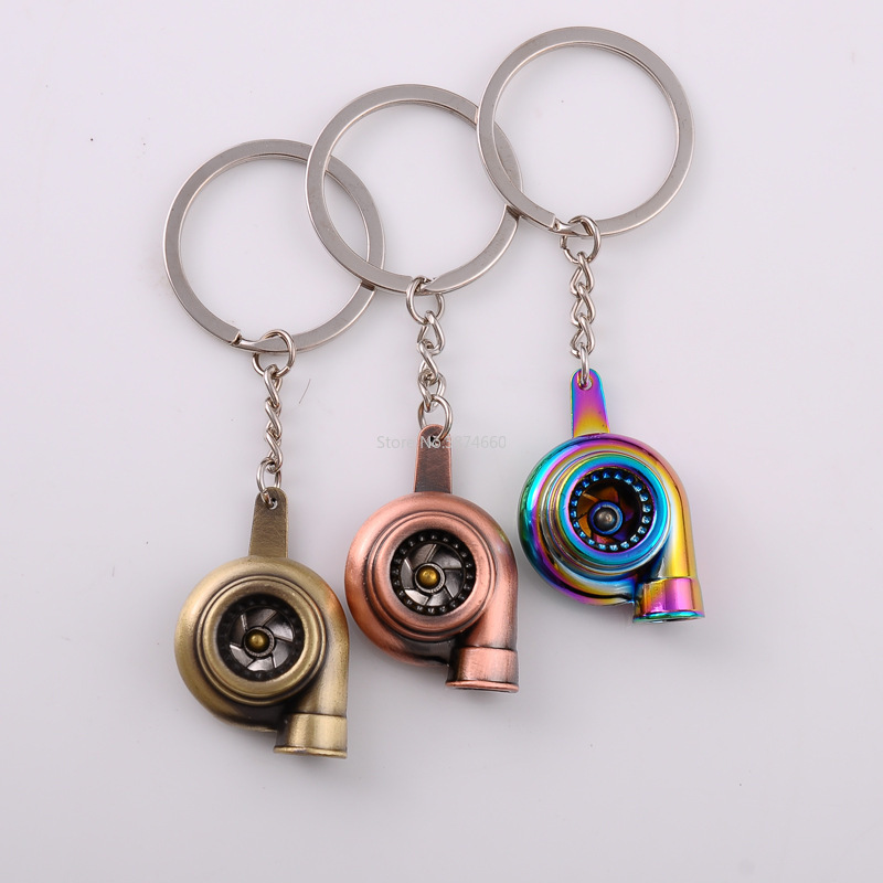 Mini Turbo Turbocharger พวงกุญแจ Spinning Turbine Key Chain แหวนพวงกุญแจ Keyfob พวงกุญแจรถอุปกรณ์ตกแต่งภายในรถยนต์