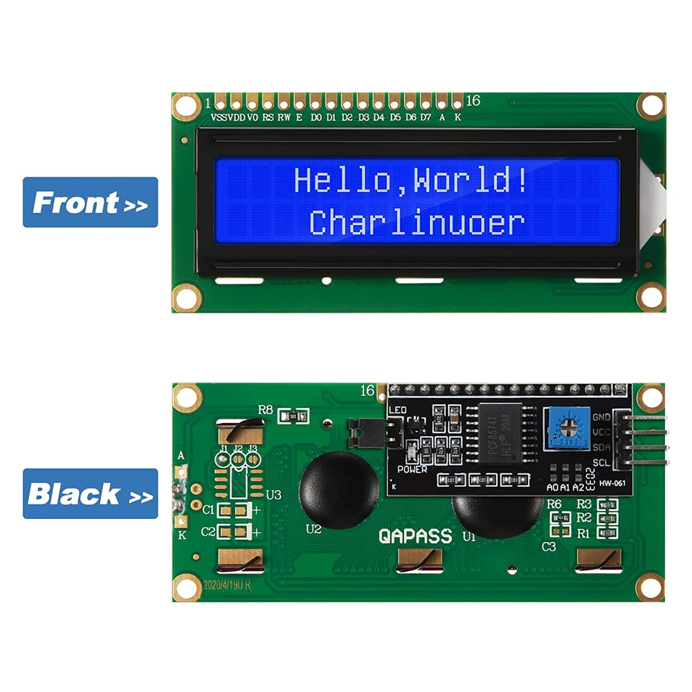 Lcd1602 1602 módulo lcd azul/amarelo verde tela 16x2 caracteres display lcd pcf8574t pcf8574 iic i2c interface 5v para arduino