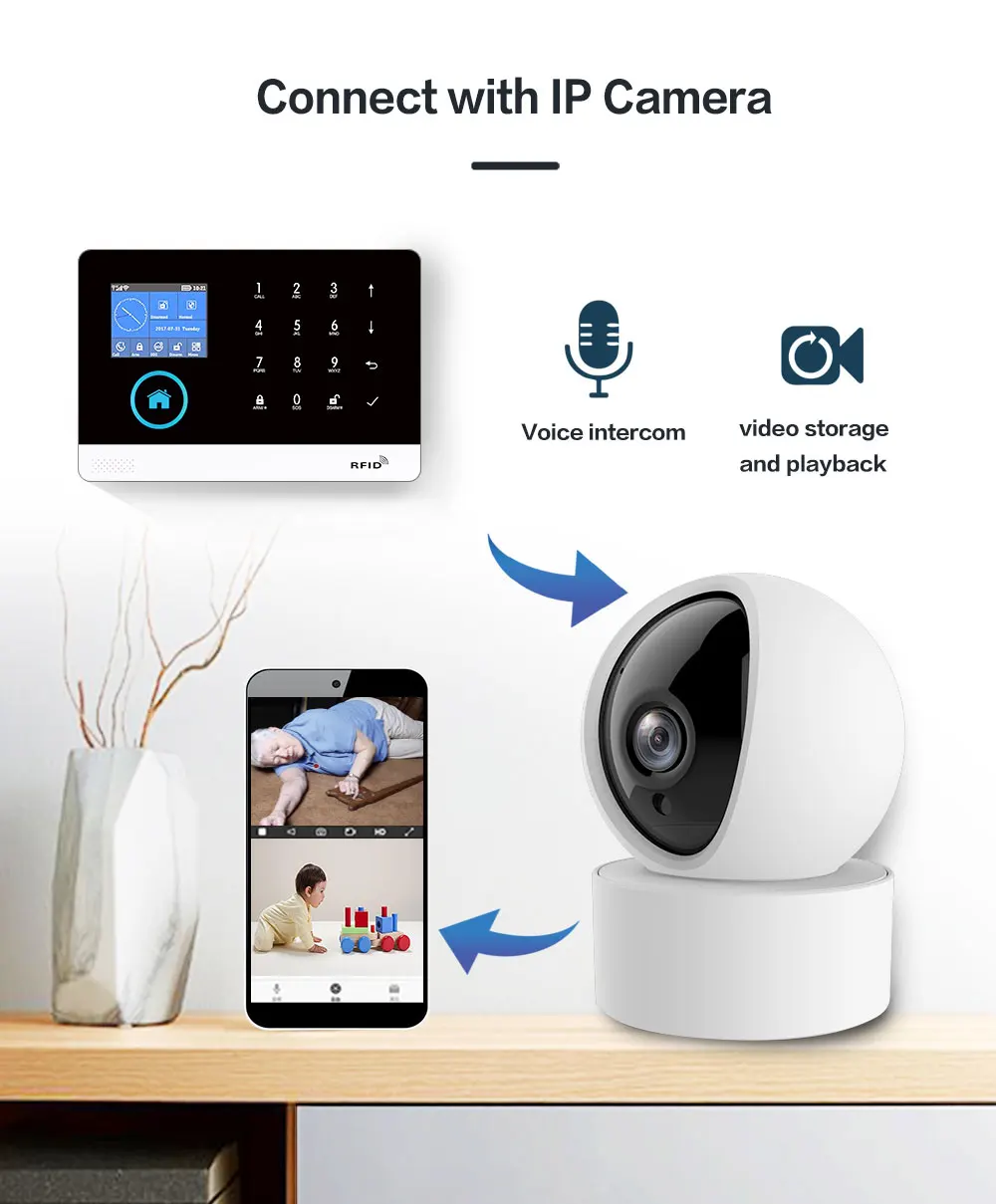 PGST Smart Home WiFi 4G sistema de alarma para el hogar con Sensor de movimiento sirena inalámbrica visión nocturna cámara IP Tuya soporte Alexa