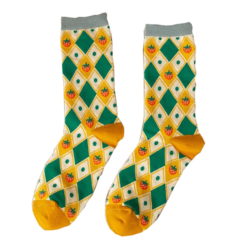 5 pares de calcetines largos estampados de invierno para mujer, conjunto de calcetines de flores nuevas a la moda, calcetines Kawaii transpirables de estilo coreano, ropa de calle