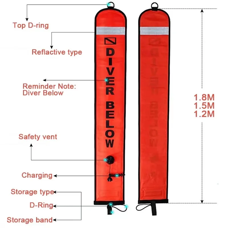DIVE1.5m * 1,5 M boya tres formas de inflar seguridad buceo inflable SMB marcador de señal de superficie boya accesorio Envío Directo