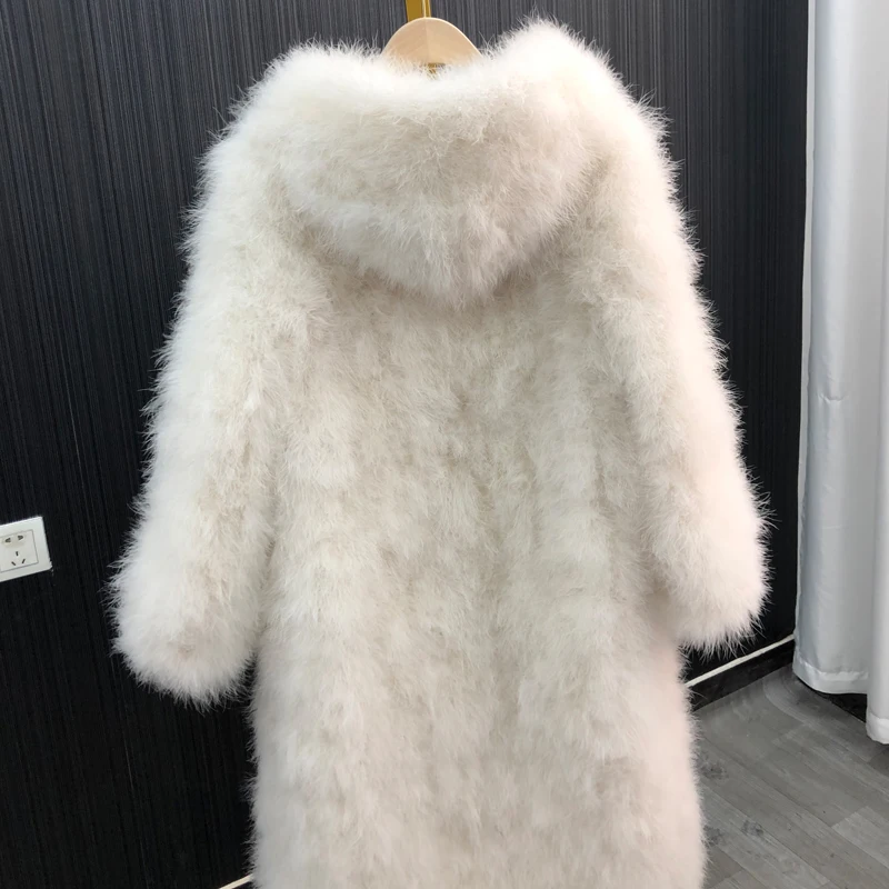 Casaco de penas fofo com boné para mulheres, jaqueta marabou, Casacos Quentes, Noite, Presente da Esposa, Roupas de Inverno, Comprimento