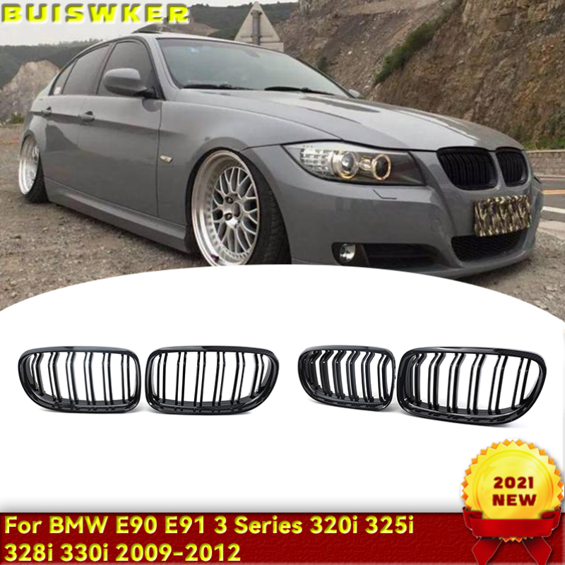 1 par de grade dianteira de rim, preto brilhante/fosco, cor m, grade de corrida automática para bmw e90 e91 lci 325i 328i 335i 2009 2010 2011