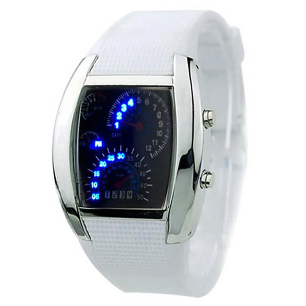 ขายร้อน!!!ใหม่มาถึง Cool รอบยาง Speedometer รถ Turbo ดิจิตอลนาฬิกาข้อมือ LED