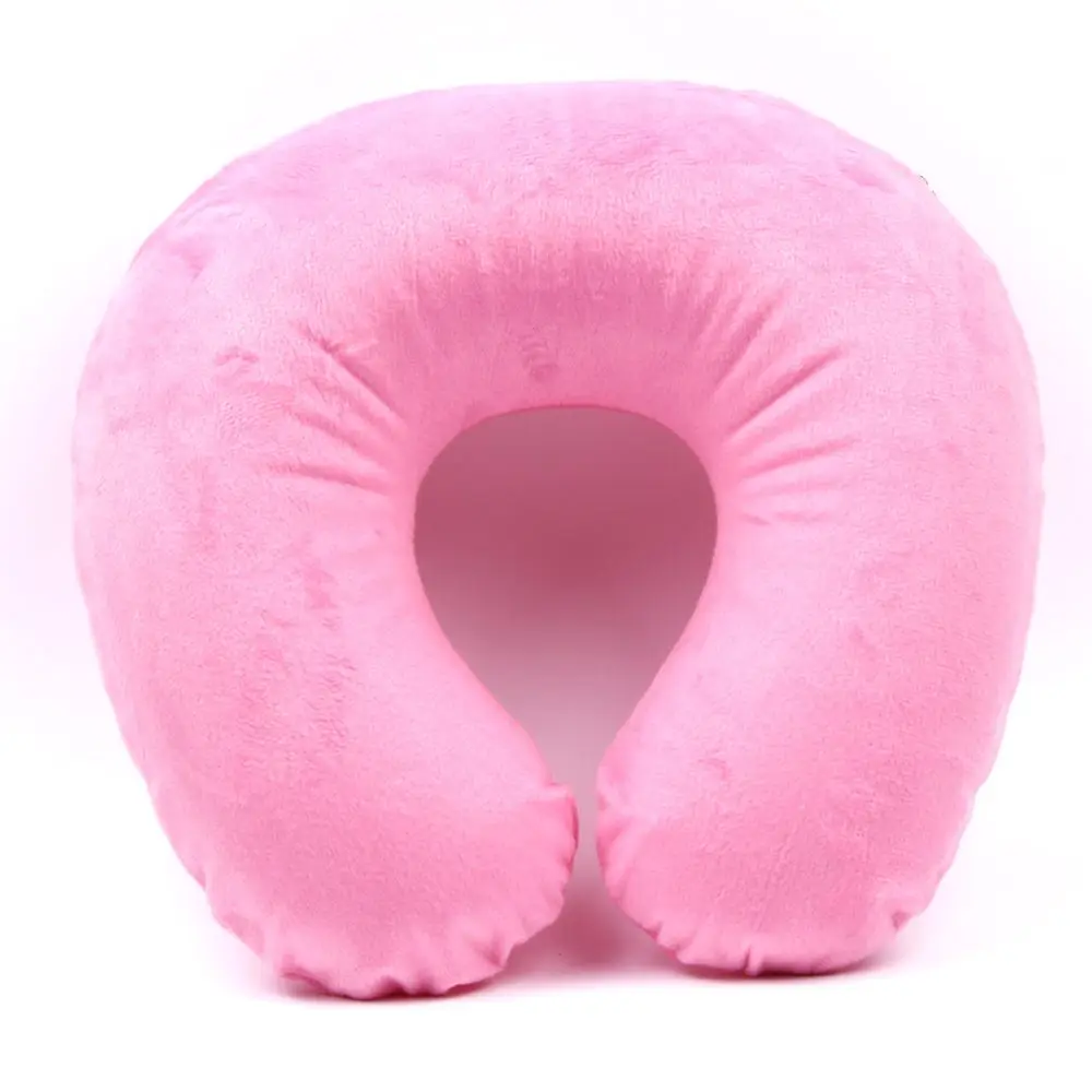 Funda de tela de felpa flocada, almohada inflable de viaje al aire libre, cojín en forma de U, almohada para el cuello, accesorios de viaje, almohada para siesta