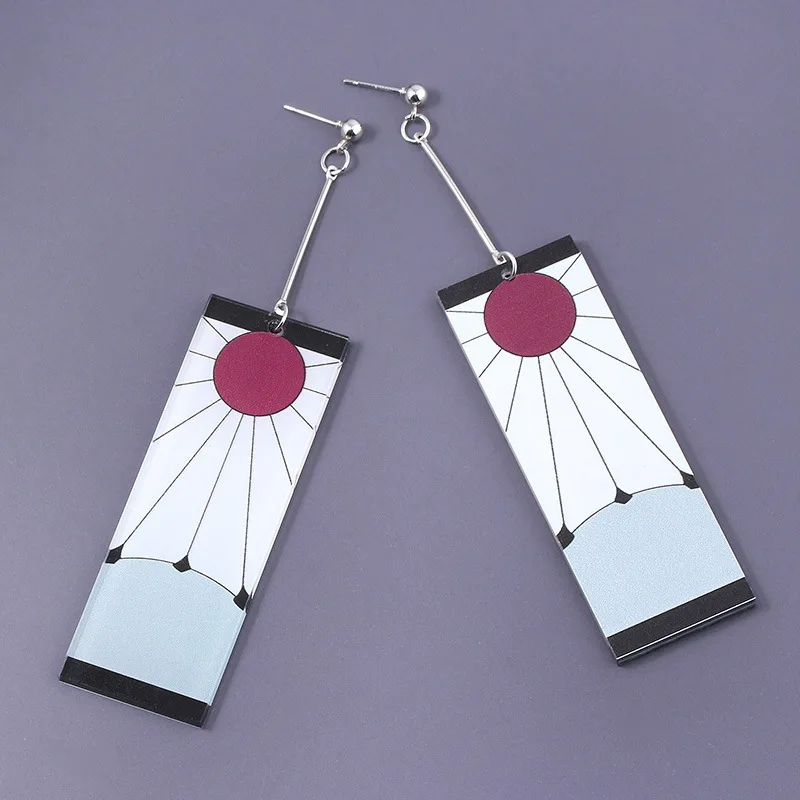 Mode Acryl Tanjiro Ohrringe Dämon Slayer Ohrringe Anime Cosplay Requisiten Hanafuda Drop Lange Ohrringe für Frauen Mädchen Schmuck