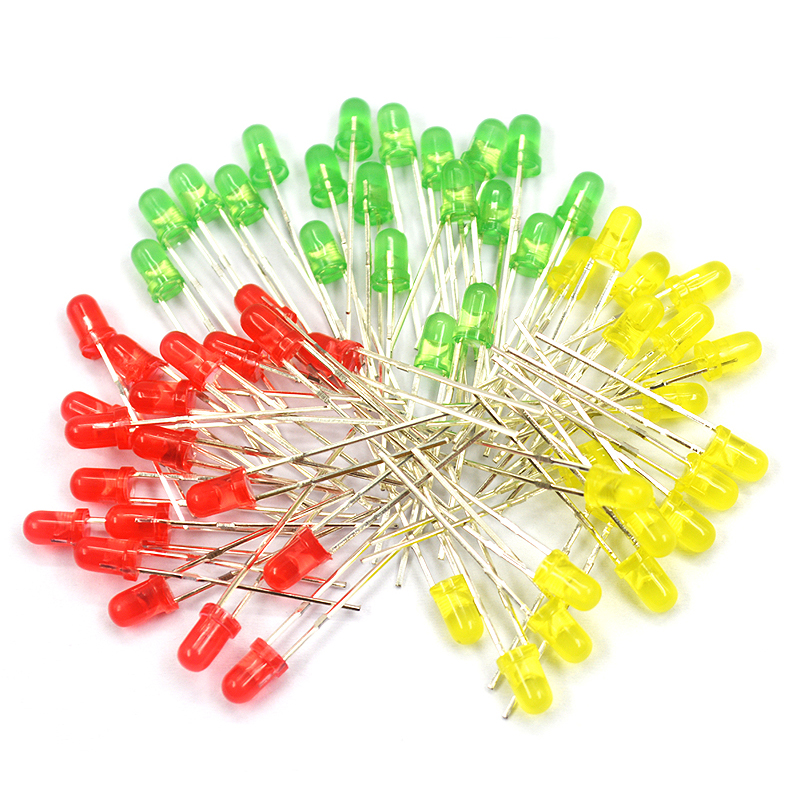 100pcs 3mm LED Light Assorted Kit DIY LEDs Set White Yellow Red Green Blue 5kinds X 20pcs=100pcs