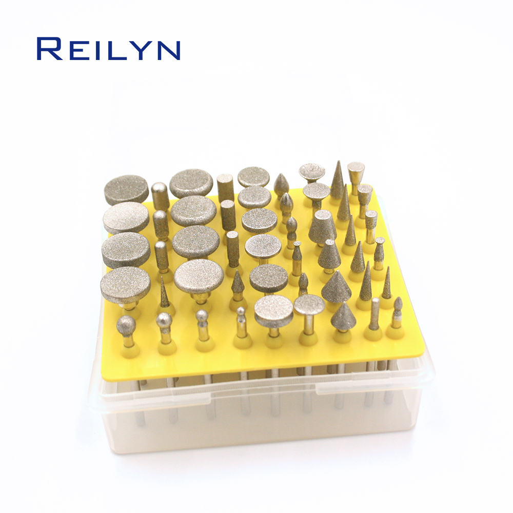 50Pcs Diamond Polishing Head Grinding Bits Burrs Set Dremel Accessories Carving Jade for Rotary Tools