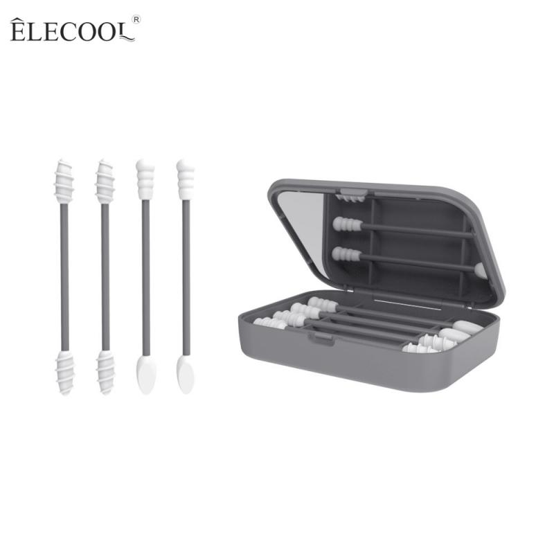 4Pcs Reusable Cotton Swab Silicone Buds Swabs Sticks Eyeshadow Mascara Makeup Applicator Double-headed Spiral Swab Ear Cleaner