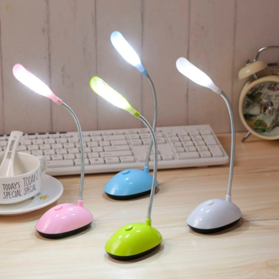 Lámpara de noche de lectura LED que funciona con batería, luz de mesa Flexible, interruptor plegable, luz de estudio para niños, oficina y estudiantes