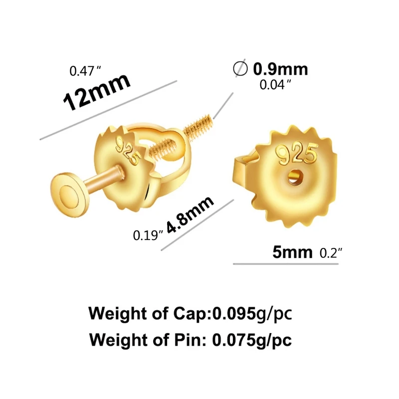 3 Pasang Kuningan Aman Sekrup Pada Anting-Anting Punggung Pengganti untuk Threaded Post Anting-Anting Berlian Kancing Sekrup Balik Mengunci Punggung