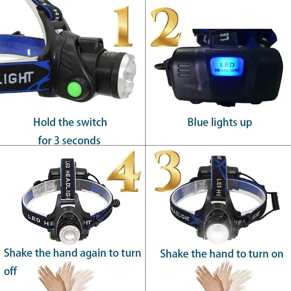 Linterna frontal LED Super 15000LM T6/L2/V6, linterna para cabeza con zoom, linterna para faro con Sensor de movimiento corporal LED para campamento
