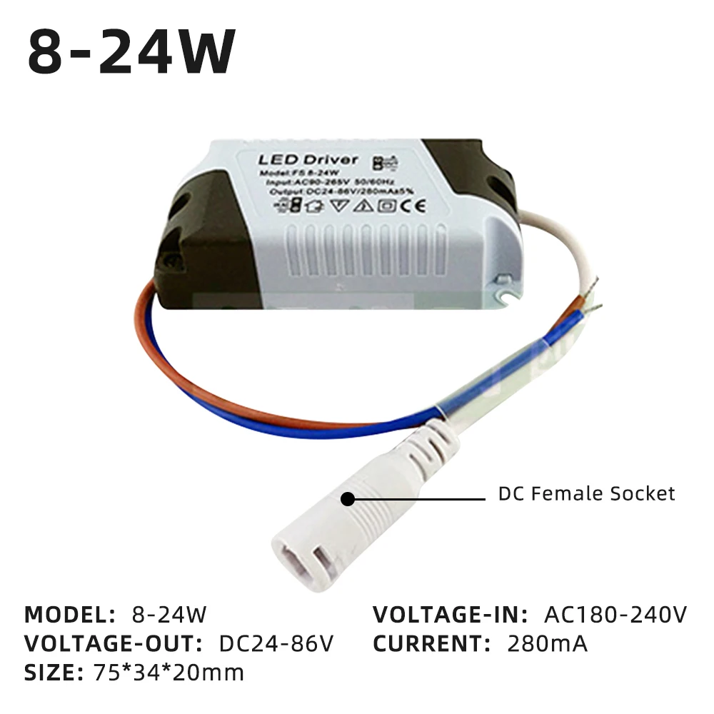 Controlador LED AC 110V 220V corriente constante 8-18W 8-24W DC 280mA fuentes de alimentación LED con controladores de enchufe hembra para Panel de luz LED