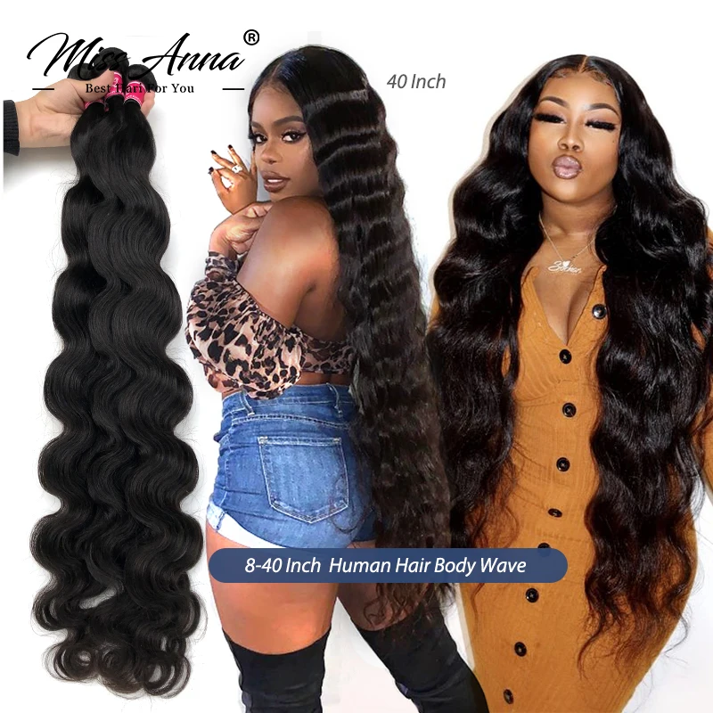 Missanna onda do corpo pacotes cabelo humano tecer brasileiro natural preto 3 4 pacotes lidar 38 40 Polegada extensões de cabelo cru