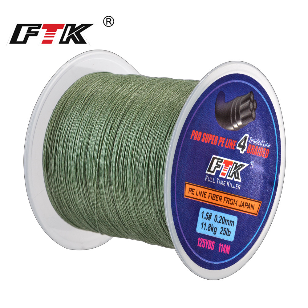 FTK 114M PE Dây Bện Dây Câu Cá 125 Thước 4 Sợi 0.10Mm-0.40Mm 8LB-60LB Nhật Bản Vô Cùng mạnh Multifilament Sợi Dây Chuyền