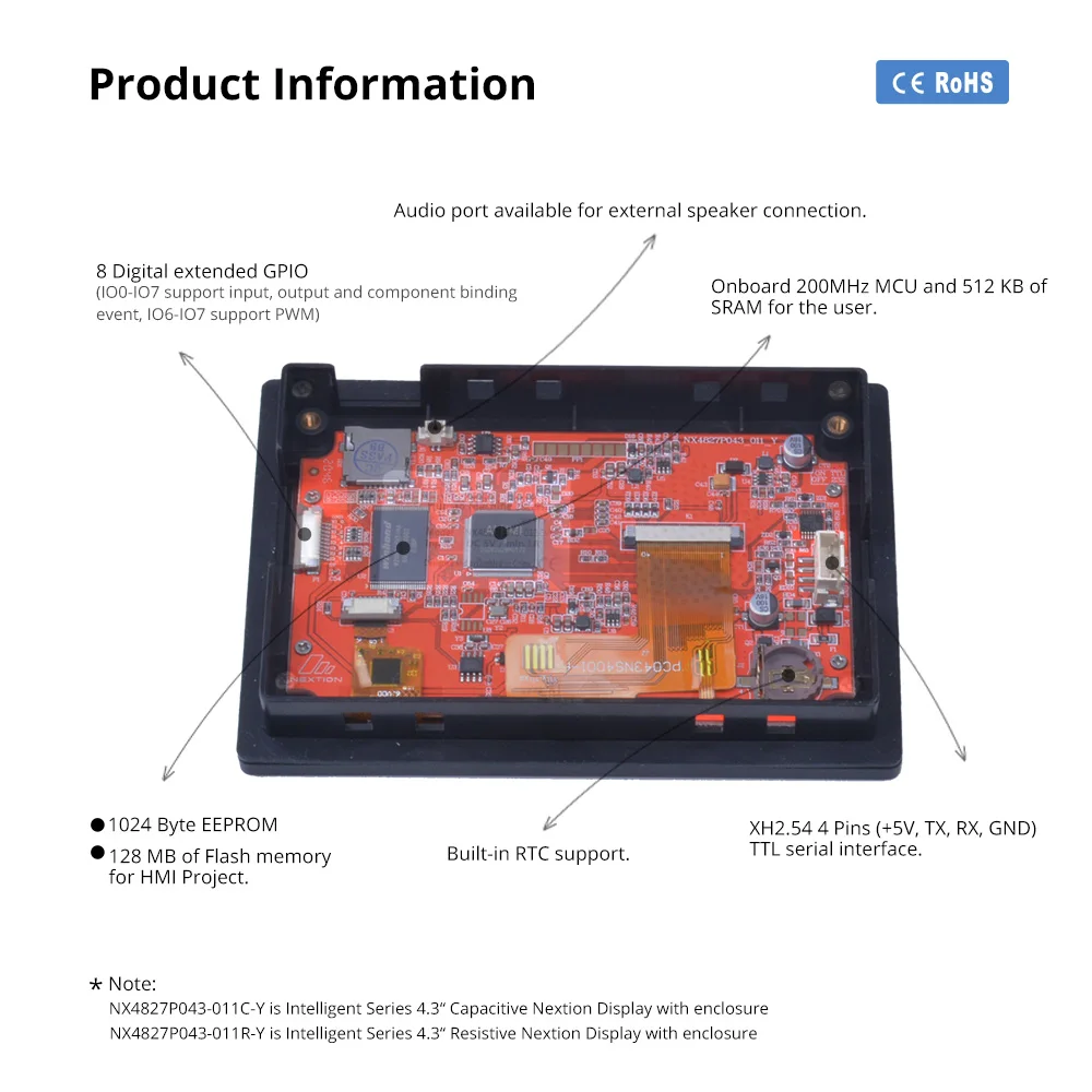 NEXTION 4.3 Inch LCD-TFT HMI Display Capacitive/Resistive Touch Panel Module Intelligent Series RGB 65K Color With Enclosure
