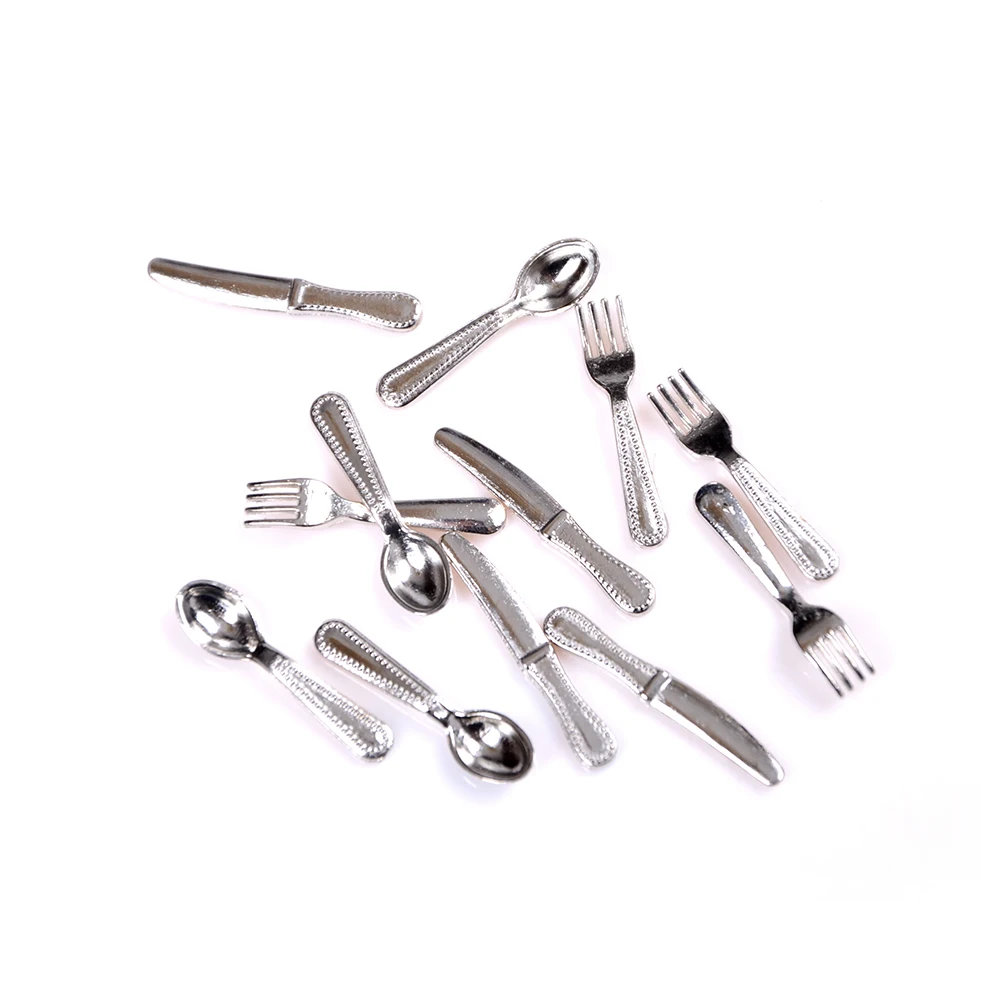 12 Chiếc 1:12 Mini Vintage Nhà Búp Bê Lắp Ghép Mô Hình Thu Nhỏ Bộ Đồ Ăn Dao Kéo Kim Loại Vàng Bạc Dao Muỗng Nĩa Thực Phẩm Nhà Bếp Đồ Gỗ Đồ Chơi