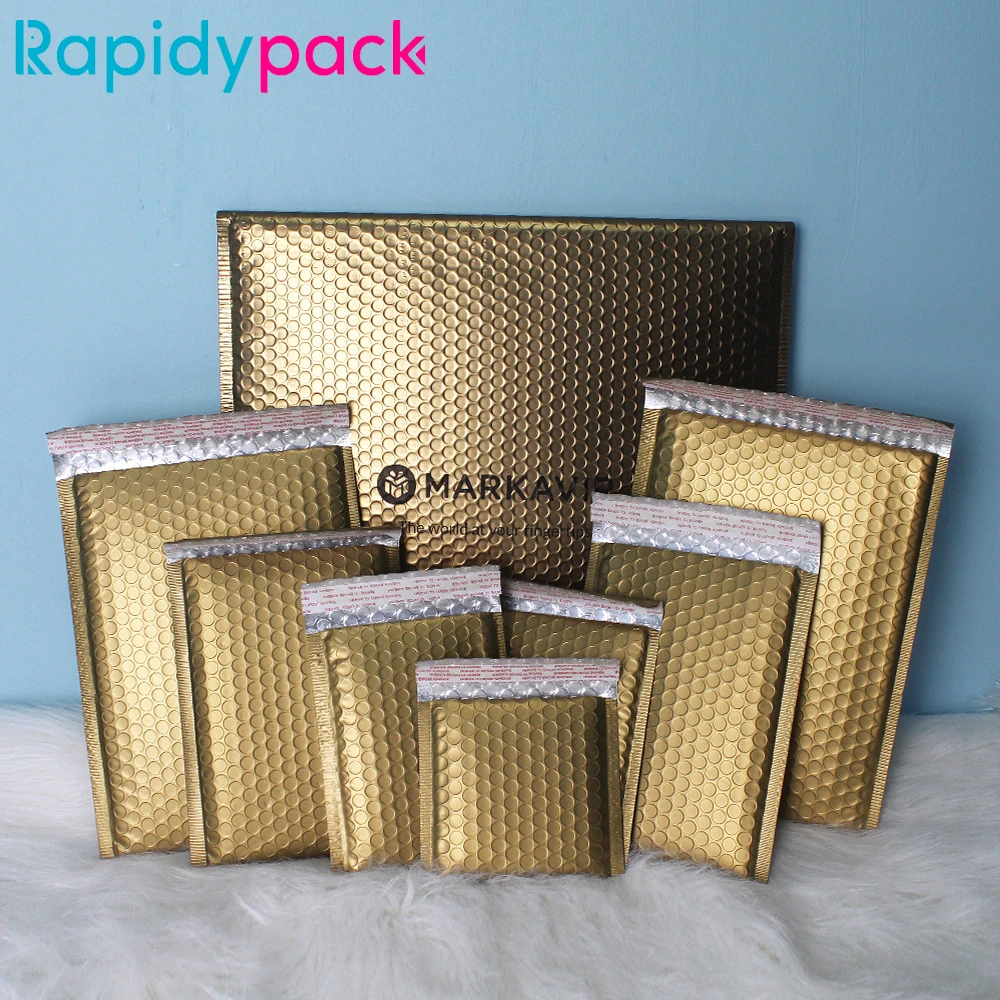 Matte Gold Bubble Mailers, saco de correio impermeável, acolchoado correio postal Envelope, champanhe ouro, Envelopes de envio com bolha