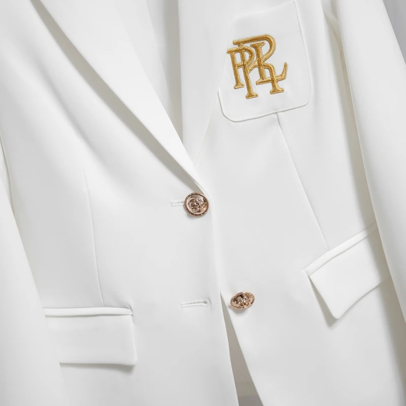 Blazer branco jaqueta feminina de alta qualidade moda bordado único breasted terno jaqueta senhoras casual escritório formal blazers casaco