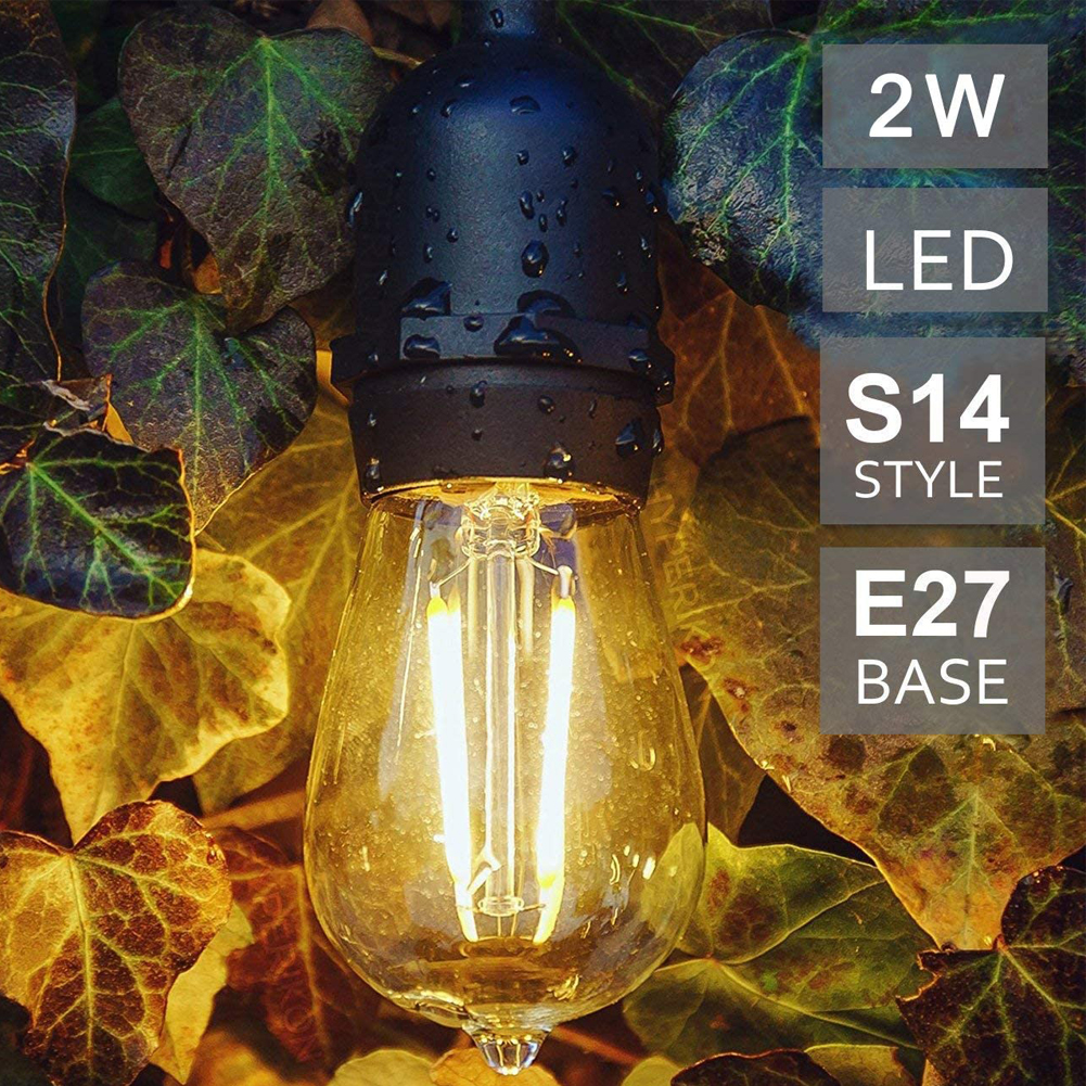 E27 LED S14 Vintage Edison Glühbirnen 110V 220V Bruchsicher Wasserdicht 2W 2700K Warmweiß Außenkette Glühbirnen