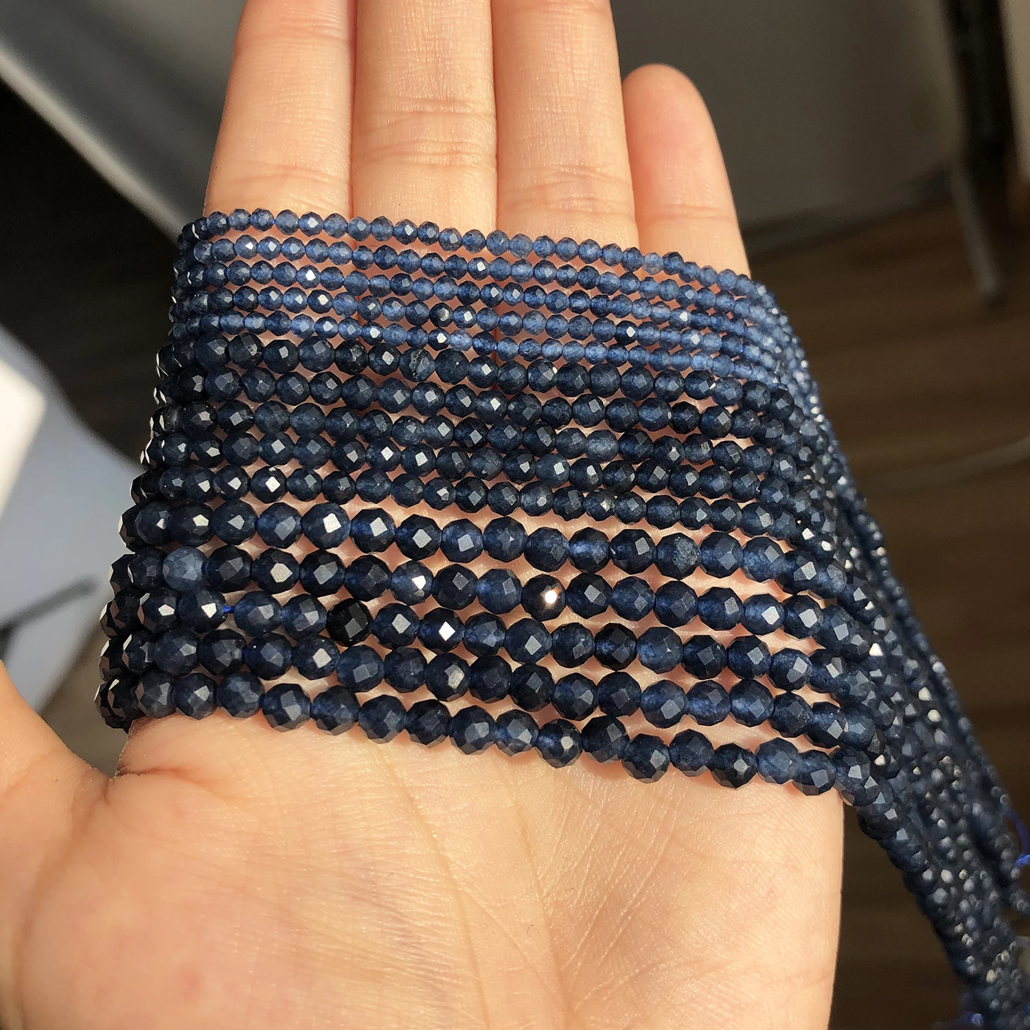 2 3 4mm 자연면 처리 된 블루 사파이어 스톤 쥬얼리 만들기위한 느슨한 스페이서 비즈, DIY 팔찌 귀걸이 액세서리 15 인치