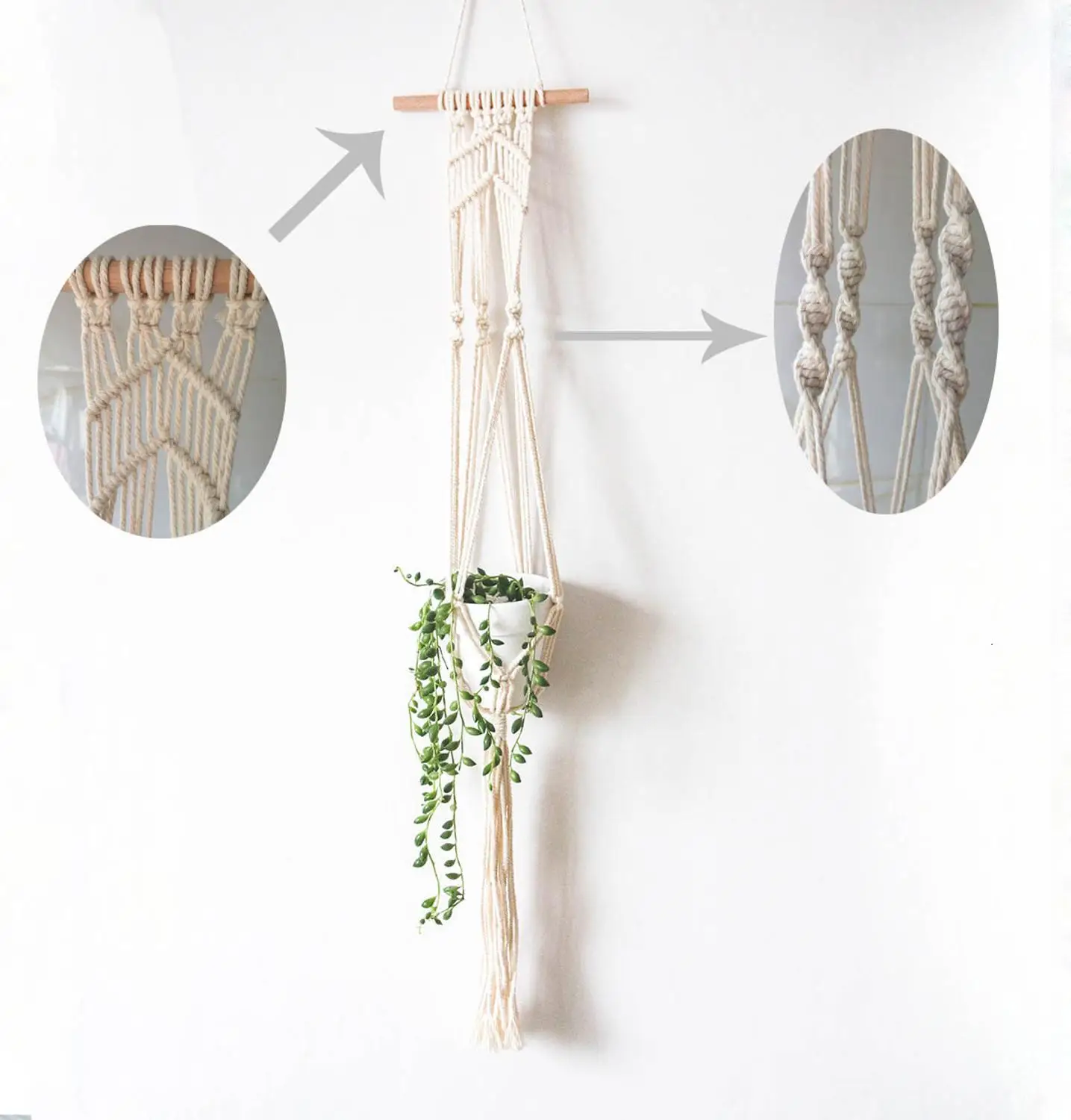 Handmade macrame ไม้แขวนเสื้อผู้ถือหม้อแขวนหม้อถาดสําหรับตกแต่งผนังระเบียงดอกไม้หม้อแขวน