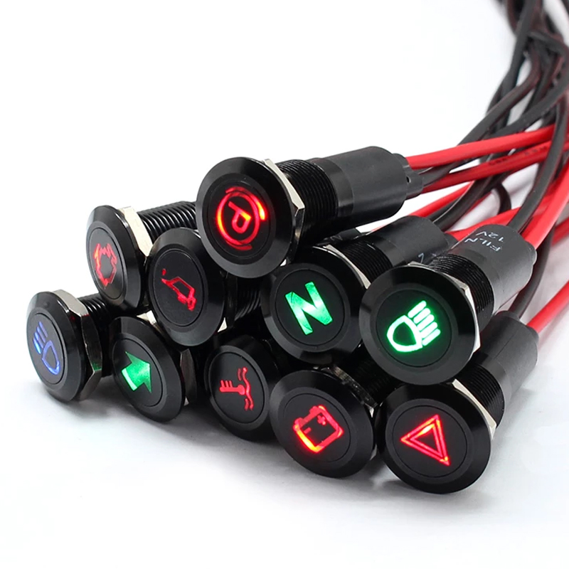 12 ミリメートル防水ランプ FILN 12V LED カーボート LED 警告ダッシュボード信号灯計器パイロットライトブラッククローム仕上げ