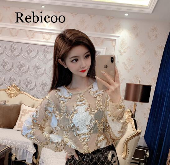 ผู้หญิงคริสตัลเซ็กซี่ลูกไม้ฤดูใบไม้ร่วงฤดูหนาวและเสื้อblusa Femme camisaขายส่ง