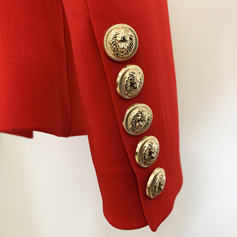 Dạo Phố Cao Cấp 2022 Cổ Điển Nhà Thiết Kế Áo Khoác Blazer Nữ Ôm Dáng Kim Loại Sư Tử Nút Đôi Áo Plus Kích Thước S-5XL