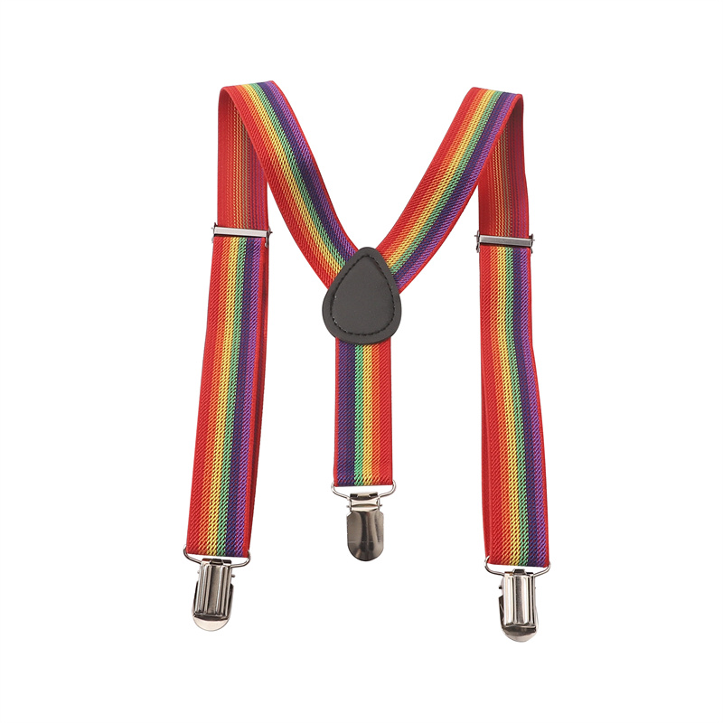 Unisex Clip-On Bretels Elastische Bretel Zeven Kleur Regenboog Streep Patroon Elastische Y-Back Bretels