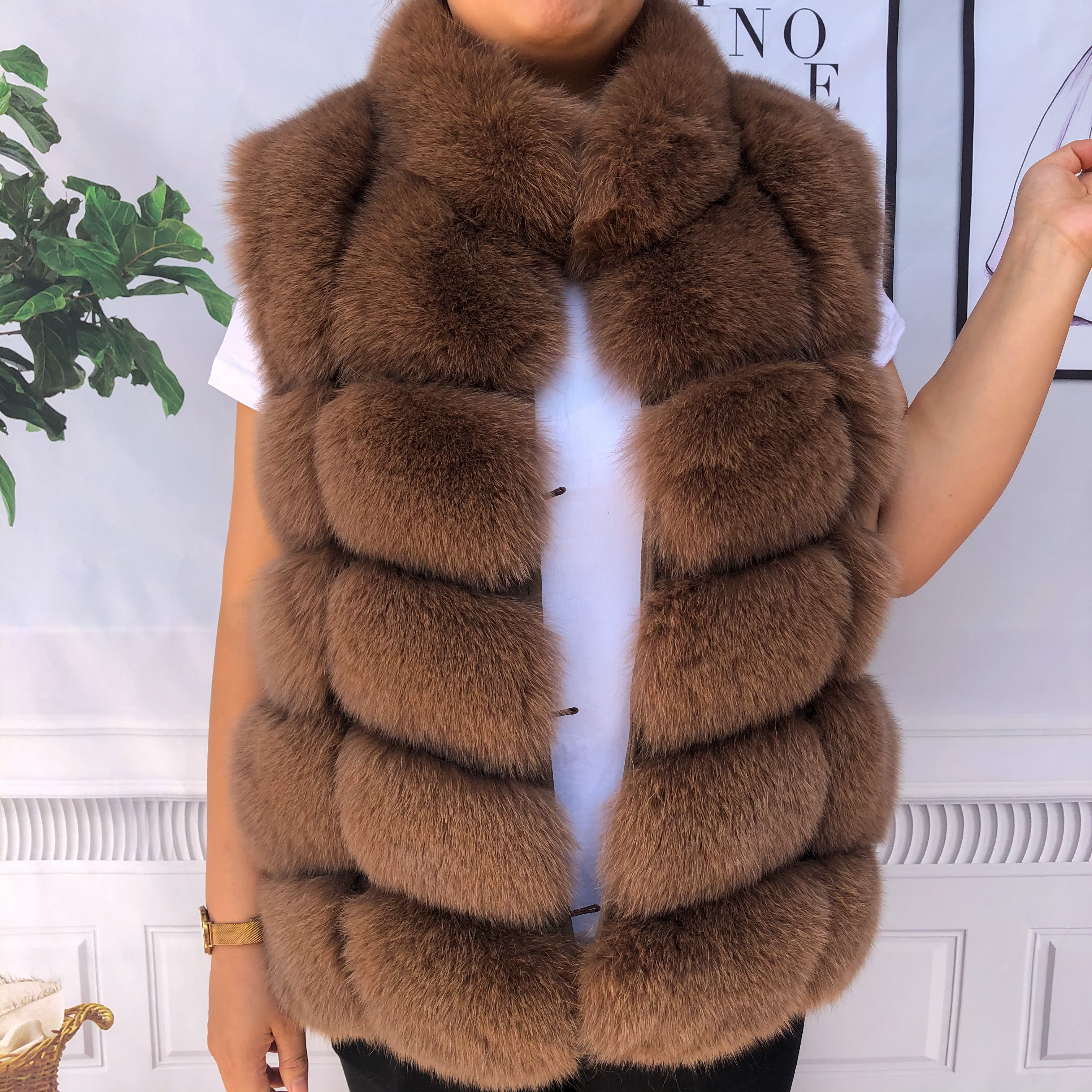 女性の冬の毛皮のコート,調整された襟付きの自然なキツネの毛皮のコート,冬の毛皮のベスト,2020