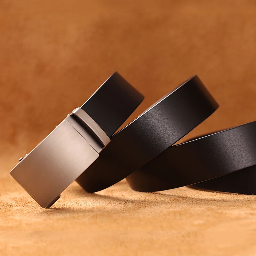 Cinturón automático de cuero de vaca genuino para hombre, cinturón Formal con hebilla automática, correa de negocios de cuero genuino para hombre