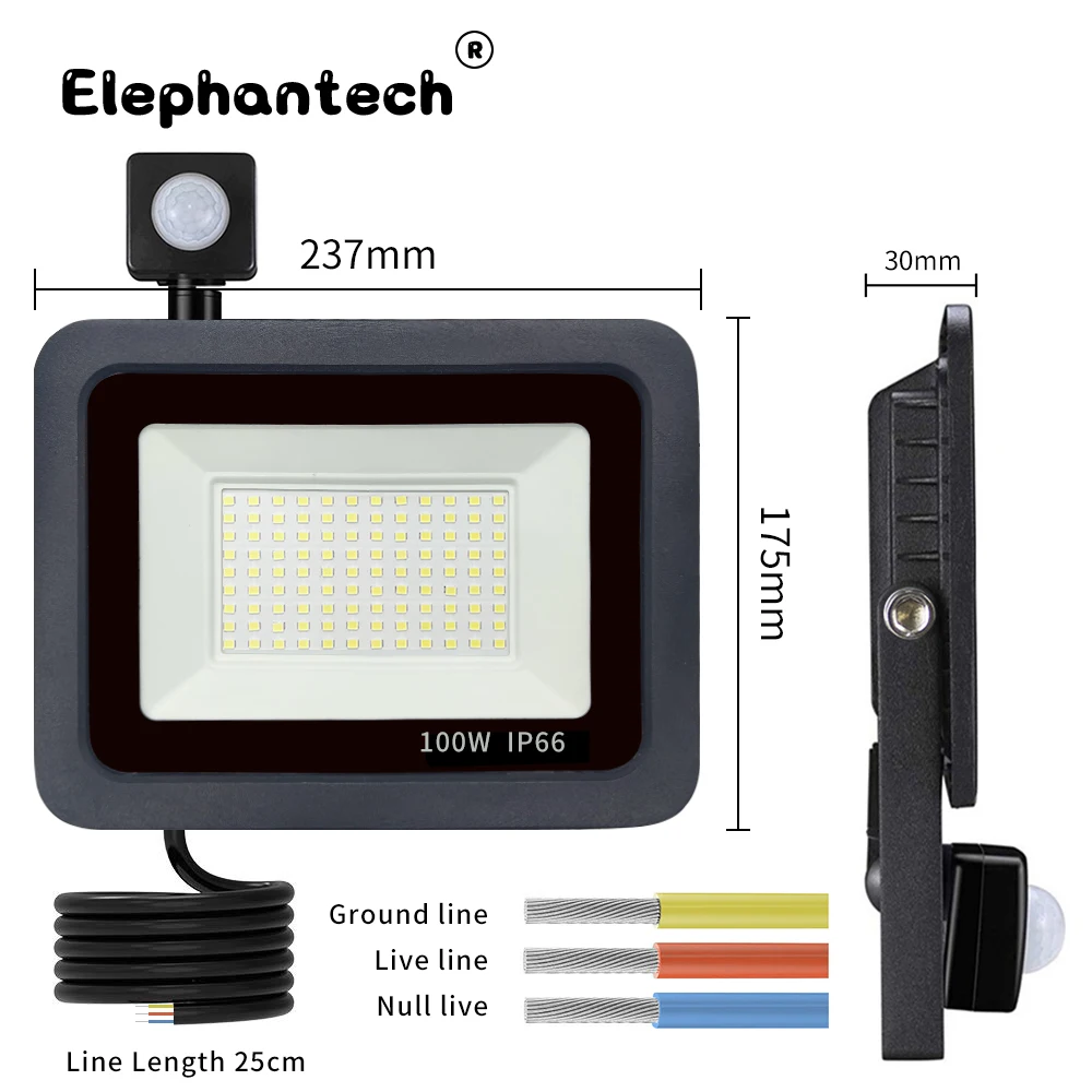 Sensor de movimiento PIR LED, reflector LED para exteriores, proyector LED de 220V, 100W, 50W, 30W, 20W, 10W, lámpara para exteriores, detector de movimiento