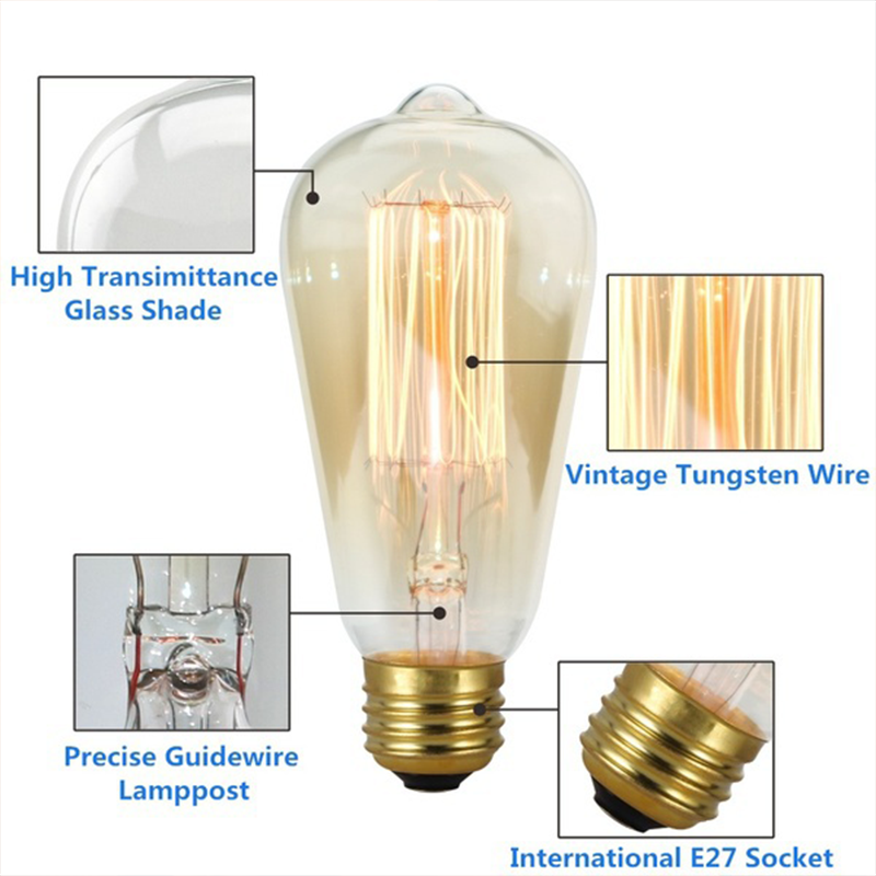 3-12 Stücke 60 W Retro Edison-birne Wolframlampe E27 110 V/220 V Glühbirne ST64 Filament Vintage Ampulle Lampe Dekorative Beleuchtung