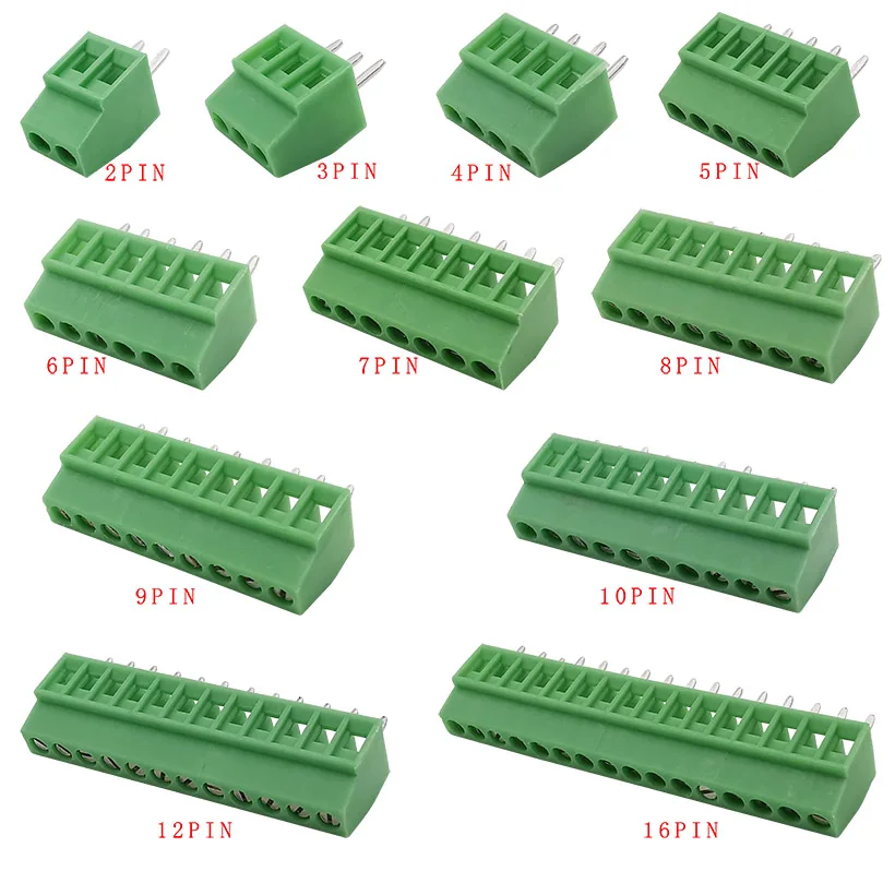 Conector de bloque de terminales de tornillo PCB para cables 2P, 3P, 4P, 5P, 6P, 7P, 8P, 9P, 10P, 16P, 5/10 piezas, KF128, 2,54mm, paso de 0,1 "terminal