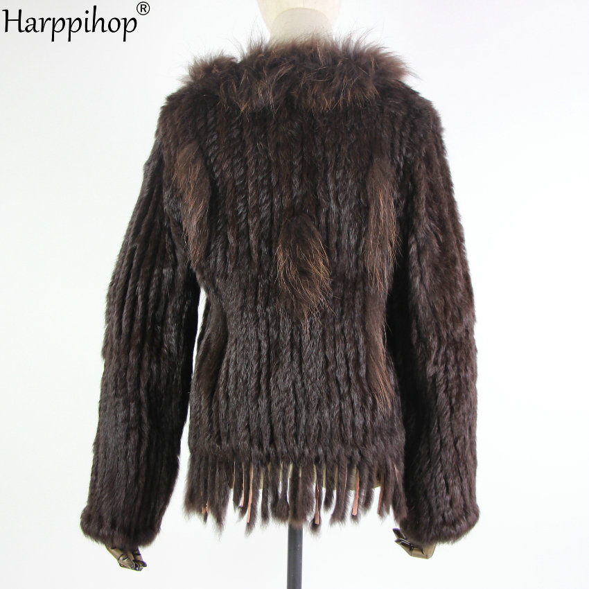 新しい本物のニット女性のウサギの毛皮の襟のコートジャケットトレンチ生き抜くパーカー毛皮のコートタッセル 18 色
