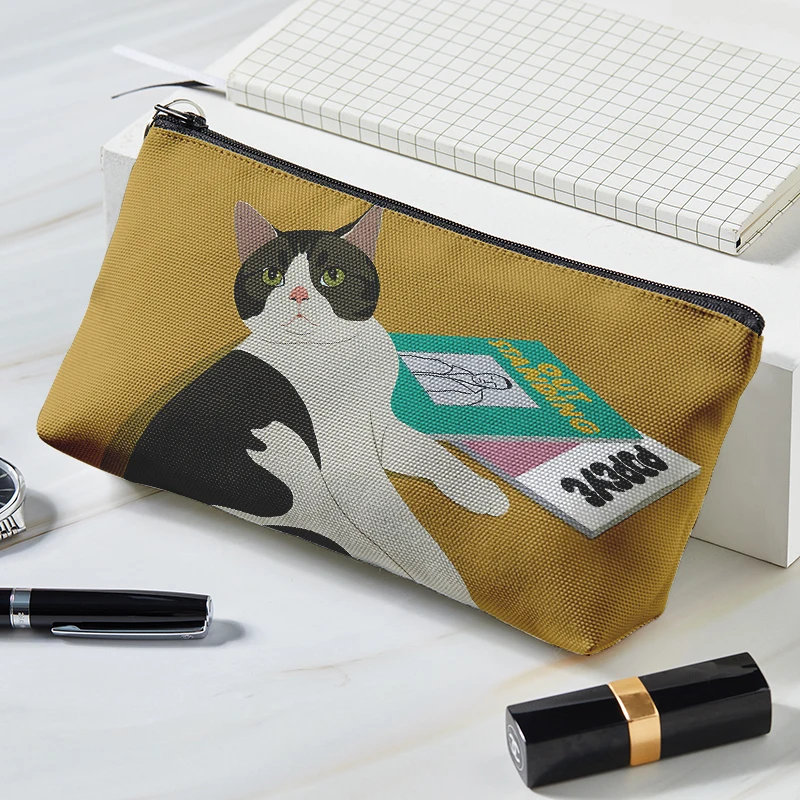 Nhật Bản Phong Cách Trang Điểm Mèo Series In Canvas Túi Đựng Mỹ Phẩm Công Suất Lớn Bé Gái Và Nữ Di Động Túi Đựng Mỹ Phẩm