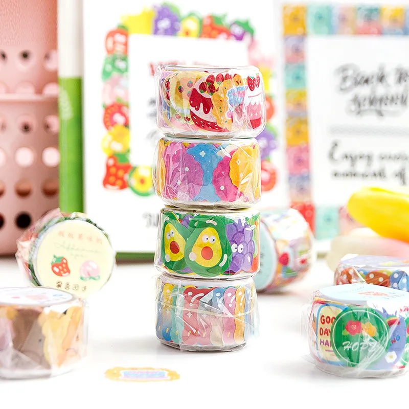 100 Pcs/ม้วน Dot Washi สติกเกอร์ขนมเค้กผลไม้การ์ตูน Washi Masking เทปสำหรับศิลปะ Planner วันหยุดการ์ดตกแต่ง