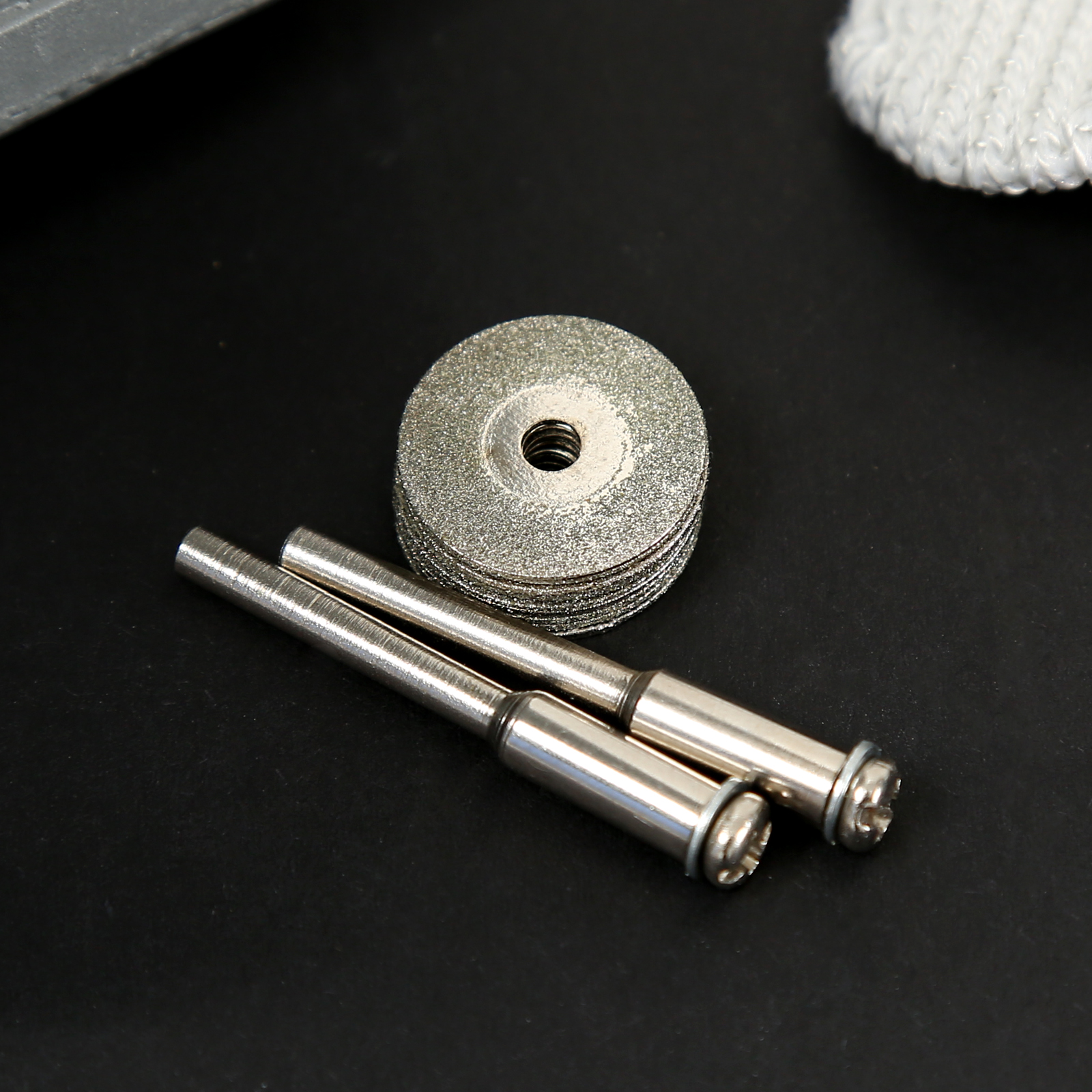 Discos de corte abrasivos de 16mm, broca de hoja de sierra cortada para herramienta rotativa Dremel con mandril de 2 uds. De 3mm, 10 Uds.